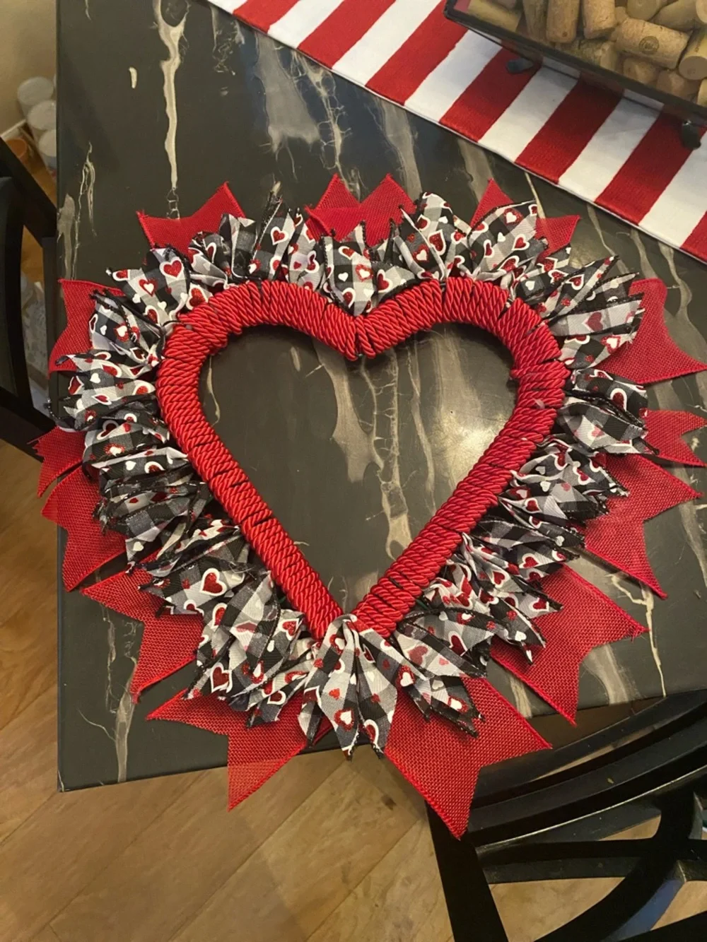 Handmade Red Heart Holiday Wreath - Home Holiday Decor